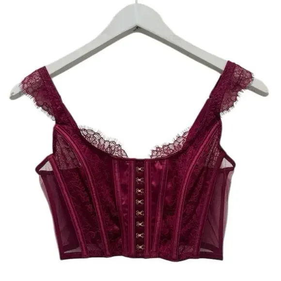 Victoria’s Secret Dream Angels Burgundy Lace Corset Bustier Gothic Romance Top - Picture 2 of 16